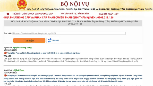 Bộ Nội vụ công bố đường dây nóng giải đáp về chính quyền địa phương 2 cấp