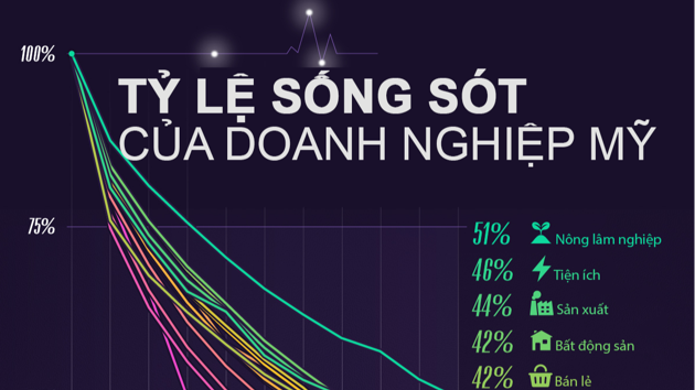 Tỷ lệ sống sót của doanh nghiệp tư nhân Mỹ sau 1 thập kỷ