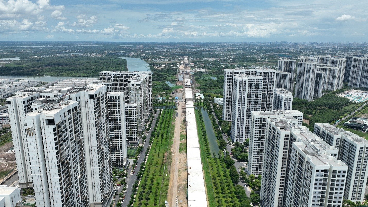 Đường vành đai 3 đi xuyên khu đô thị Grand Park chuẩn bị về đích, tạo cú hích hạ tầng, gia tăng tiềm năng thương mại cho bộ đôi Masteri Centre Point và Lumière Boulevard.