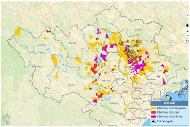 Những địa điểm c&oacute; nguy cơ xảy ra lũ qu&eacute;t, ngập &uacute;ng v&agrave; sạt lở đất. Nguồn: Cục Quản l&yacute; Đ&ecirc; điều v&agrave; Ph&ograve;ng chống thi&ecirc;n tai.