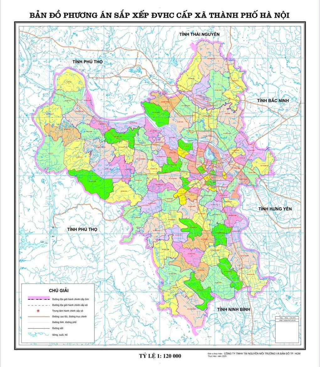 Bản đồ phương &aacute;n sắp xếp 126 x&atilde;, phường mới của th&agrave;nh phố H&agrave; Nội.&nbsp;Ảnh: UBND TP. H&agrave; Nội