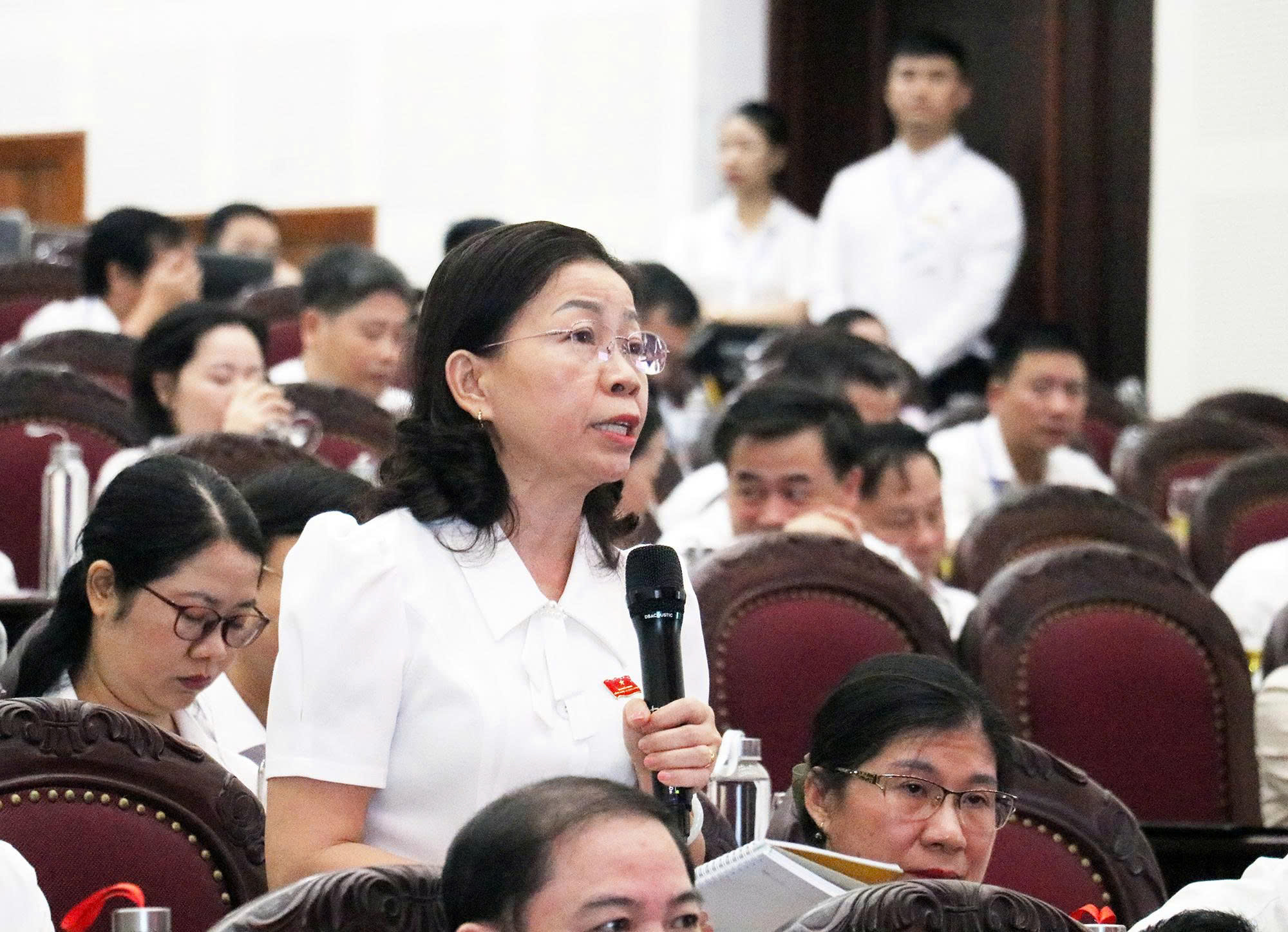 Đại biểu Nguyễn Thị Thêu đặt câu hỏi tại phiên chất vấn. Ảnh: Thương Huyền.