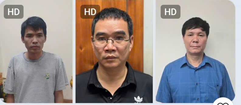 Trừ tr&aacute;i qua phải, c&aacute;c bị can: Nguyễn Thế H&ugrave;ng, Nguyễn Văn T&acirc;m v&agrave; Phạm Văn Ho&agrave;nh.