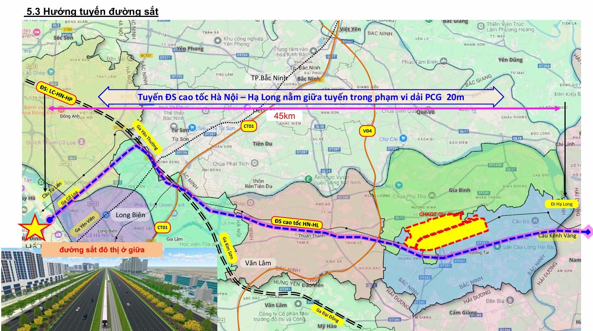 Bản đồ quy hoạch các tuyến đường sắt trọng điểm Đông Bắc thủ đô.