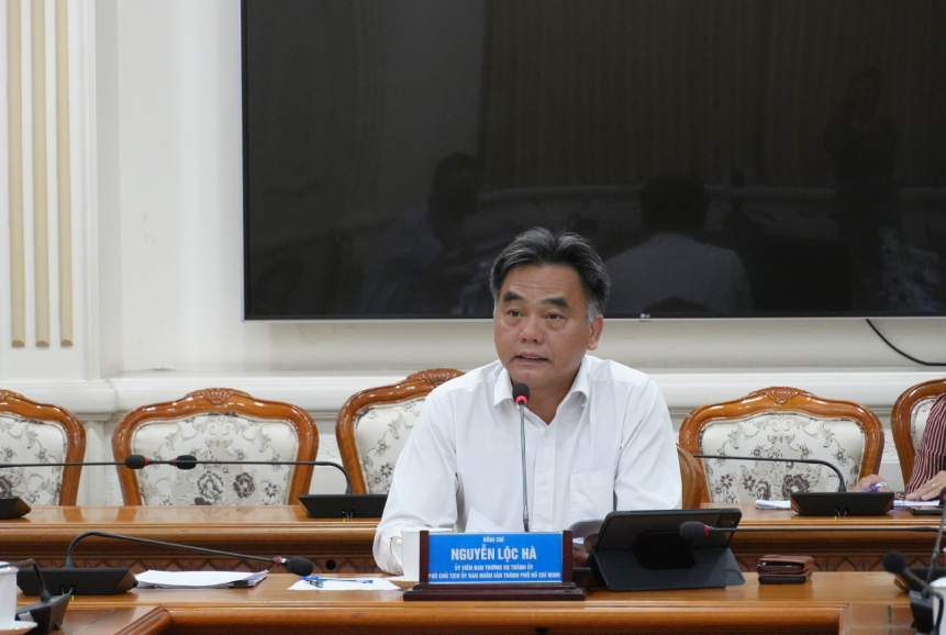 Ph&oacute; Chủ tịch Ủy ban nh&acirc;n d&acirc;n TP.HCM Nguyễn Lộc H&agrave; ph&aacute;t biểu tại buổi l&agrave;m việc - Ảnh: Cổng th&ocirc;ng tin điện tử TP.HCM.