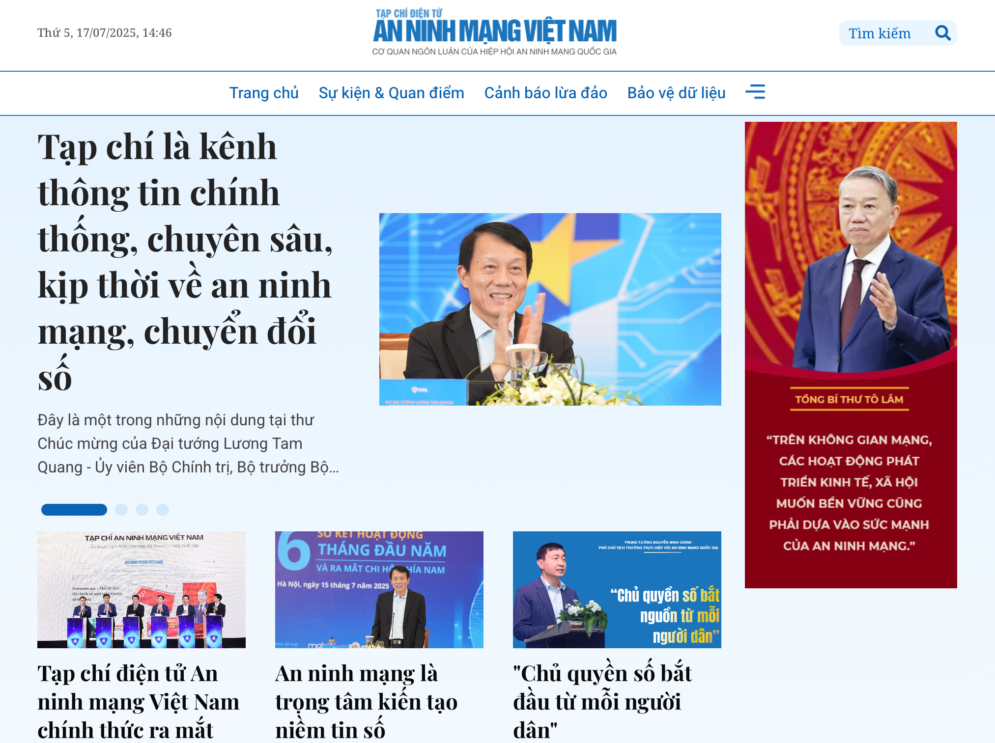 Giao diện trang chủ Tạp ch&iacute; An ninh mạng Việt Nam.