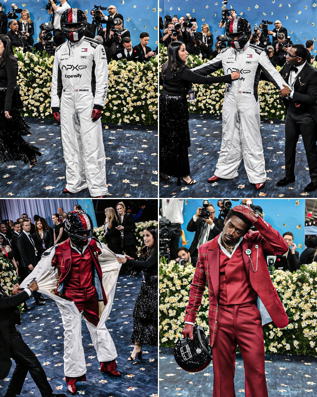 Màn biến hóa trang phục đầy độc đáo của Damson Idris trên thảm đỏ MET Gala để quảng bá cho bộ phim F1.