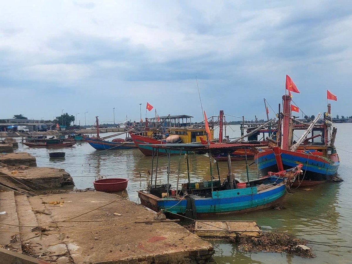 Tàu thuyền neo đậu tại cảng cá Cửa Hội để tránh cơn bão số 3. Ảnh: Đình Tiệp.