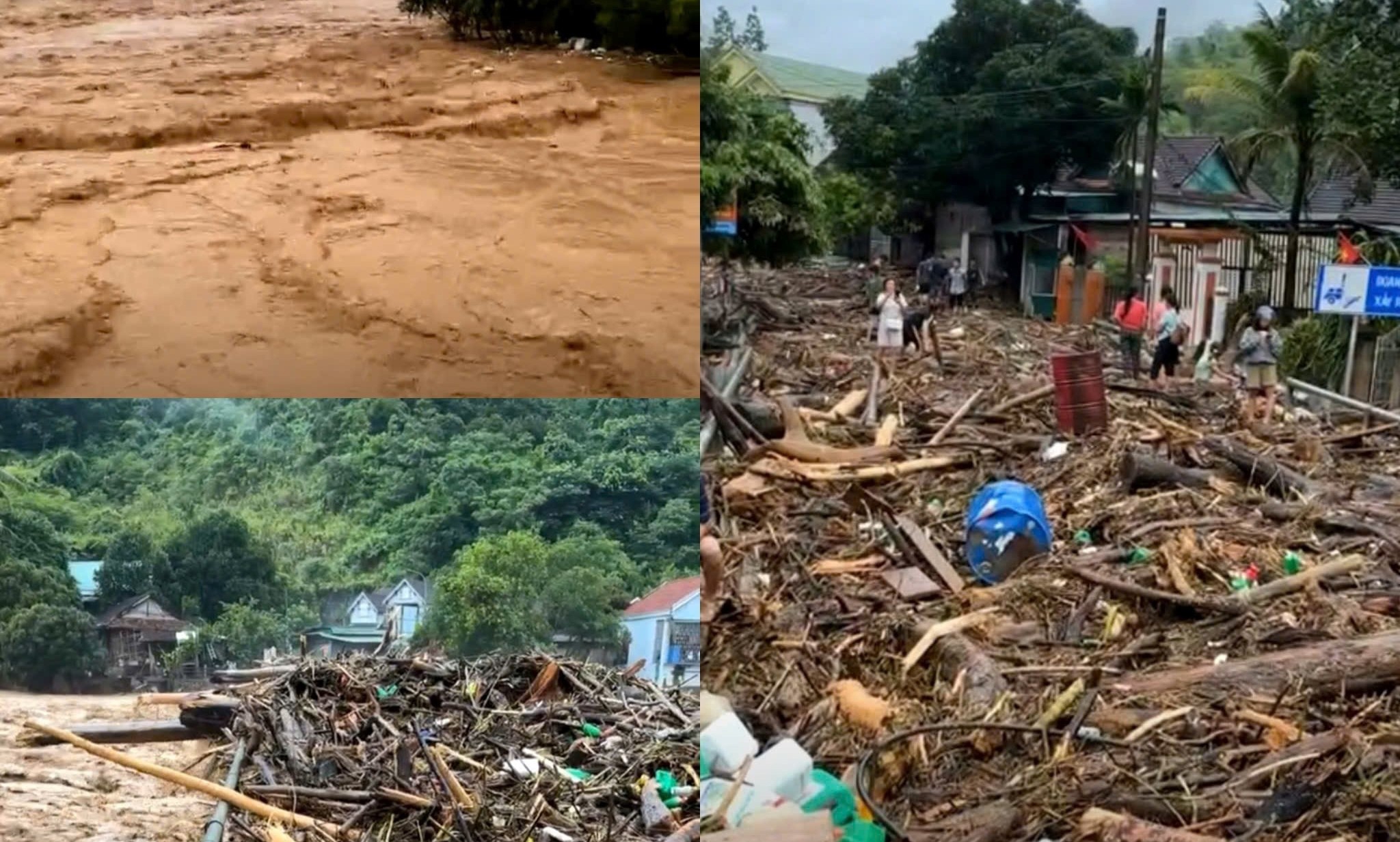 Nước s&ocirc;ng Nậm Mộ vẫn cuồn cuộn chảy xiết, c&acirc;y cối bị dồn ngập một đoạn d&agrave;i tr&ecirc;n Quốc lộ 7 đoạn gần cầu Mường X&eacute;n.&nbsp;