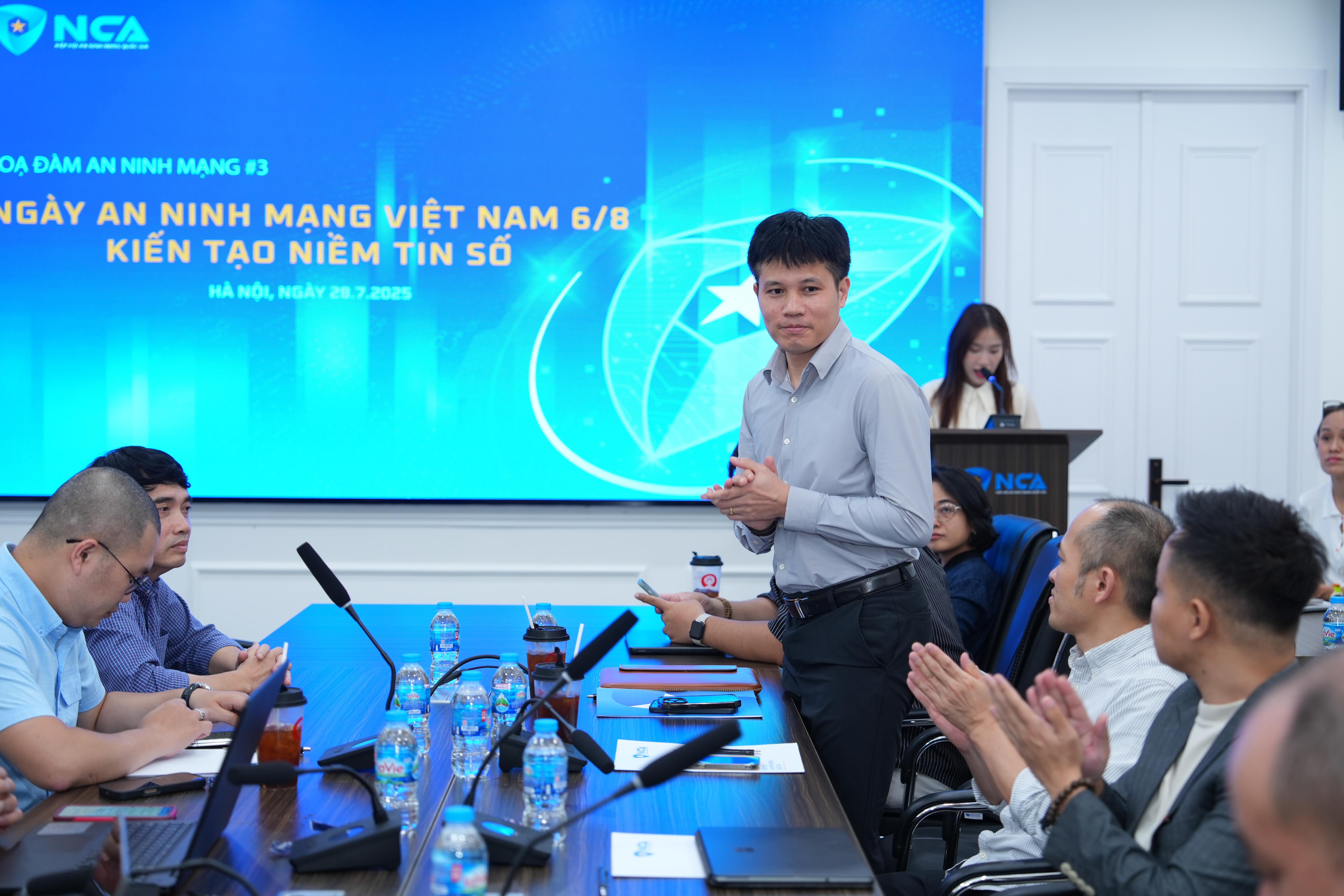 Trung tá Nguyễn Tiến Cường,Trưởng phòng giám sát thông tin mạng và phòng chống hoạt động sử dụng không gian mạng xâm phạm an ninh quốc gia, Cục A05 (Bộ Công an) thông tin Liên minh KOL tại toạ đàm.