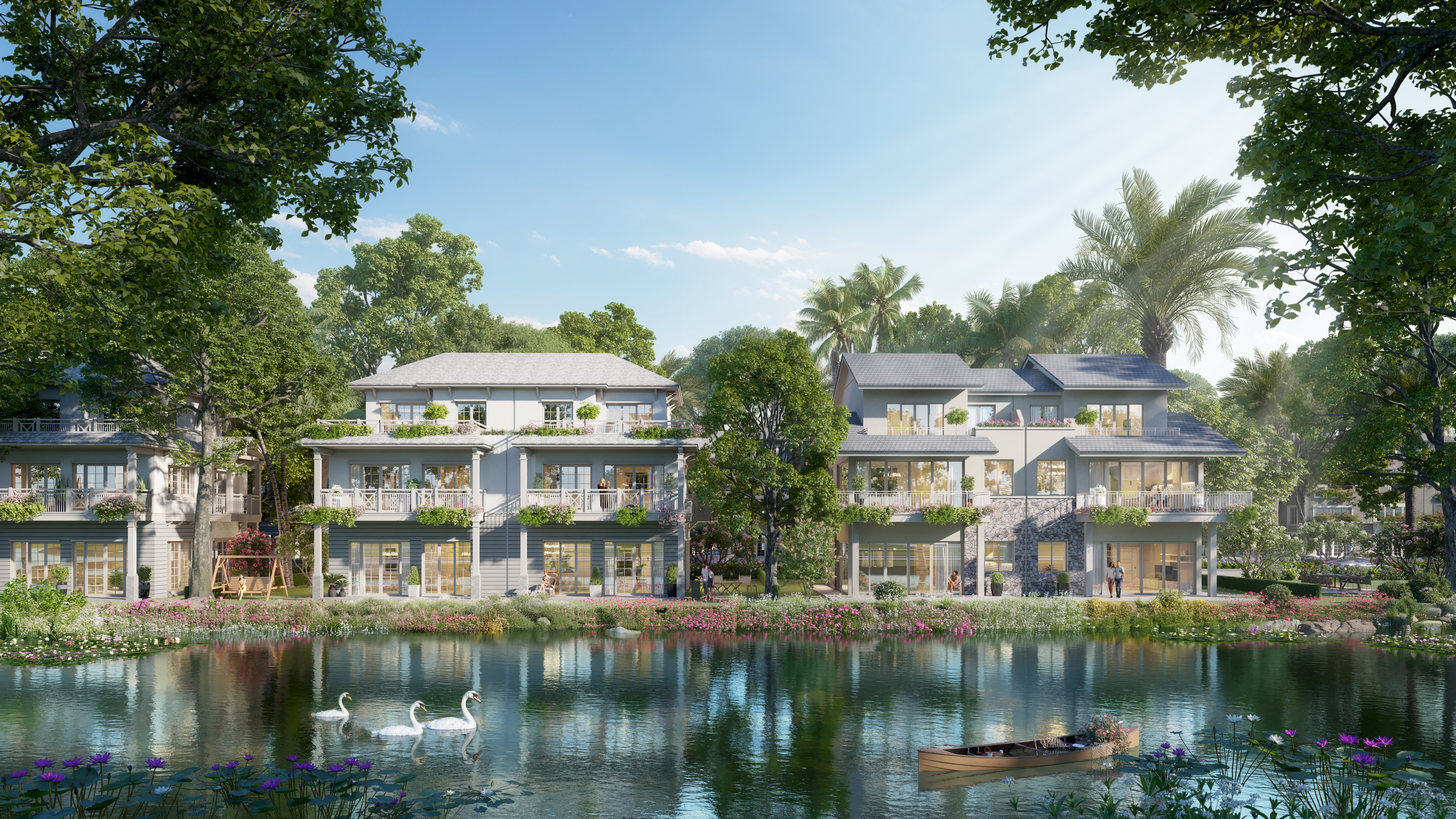 Sống hưởng thụ, thư thái giữa không gian xanh của mặt nước, cỏ cây, hoa lá.