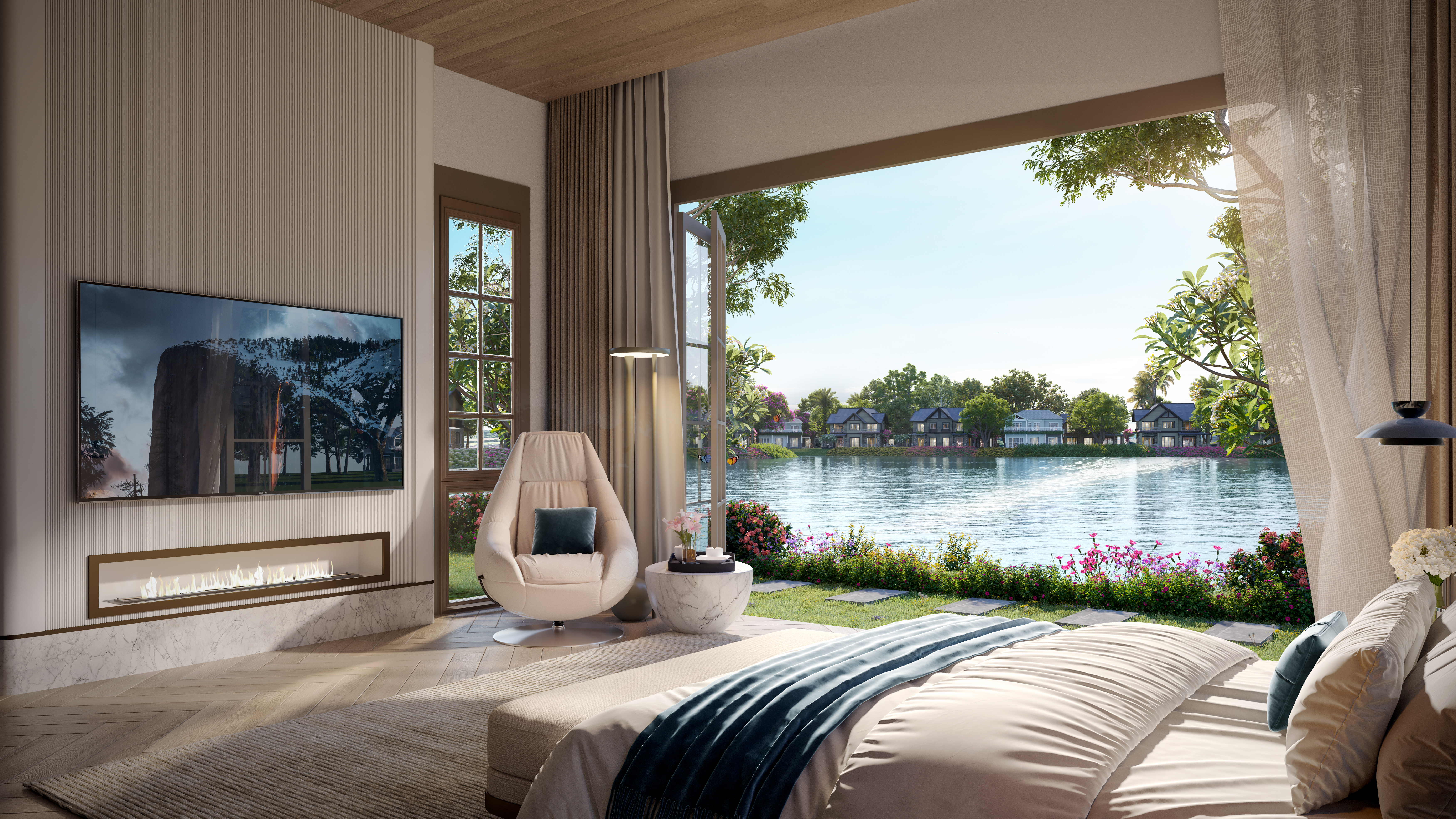 Gia chủ được tận hưởng không gian sống gắn kết với thiên nhiên ngay ngưỡng cửa.