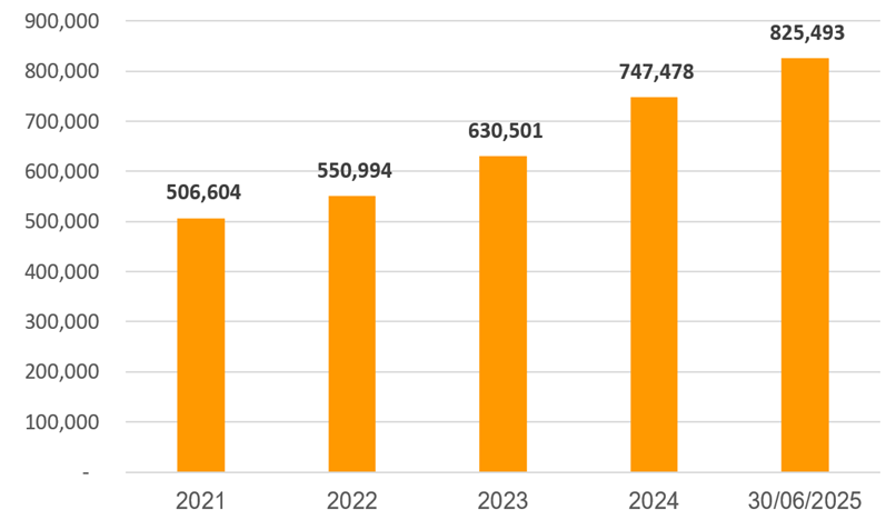 Tăng trưởng tổng t&agrave;i sản của SHB qua c&aacute;c năm (đơn vị: tỷ đồng).