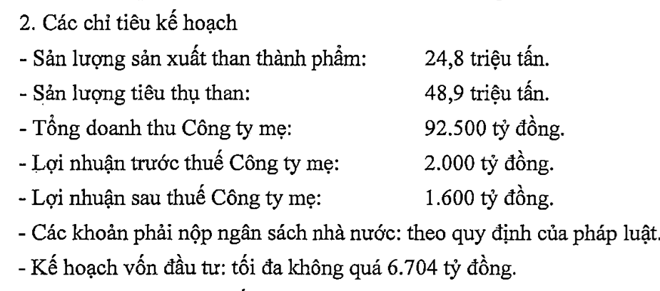 Các chỉ tiêu kế hoạch trong năm 2021 của TKV được Ủy ban Quản lý vốn Nhà nước tại doanh nghiệp phê duyệt.
