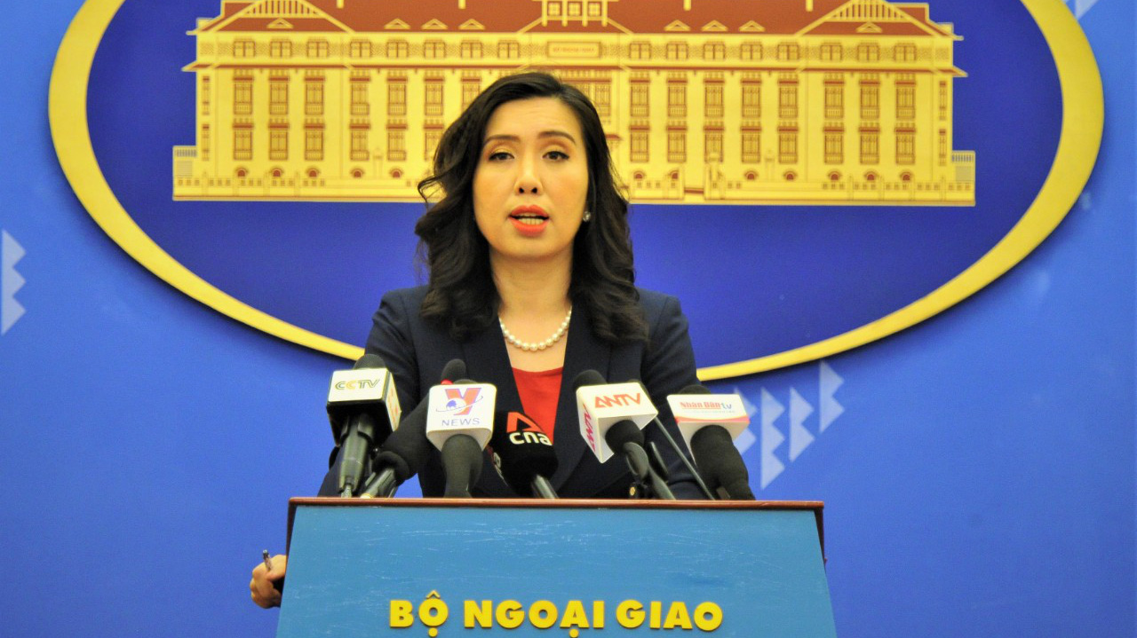 Người phát ngôn Bộ Ngoại giao Lê Thị Thu Hằng tại họp báo chiều 8/4 - Ảnh: Bộ Ngoại giao