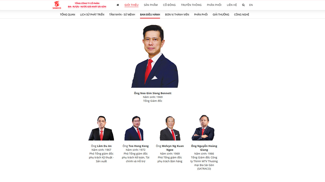 Ban điều hành hiện tại của SAB.