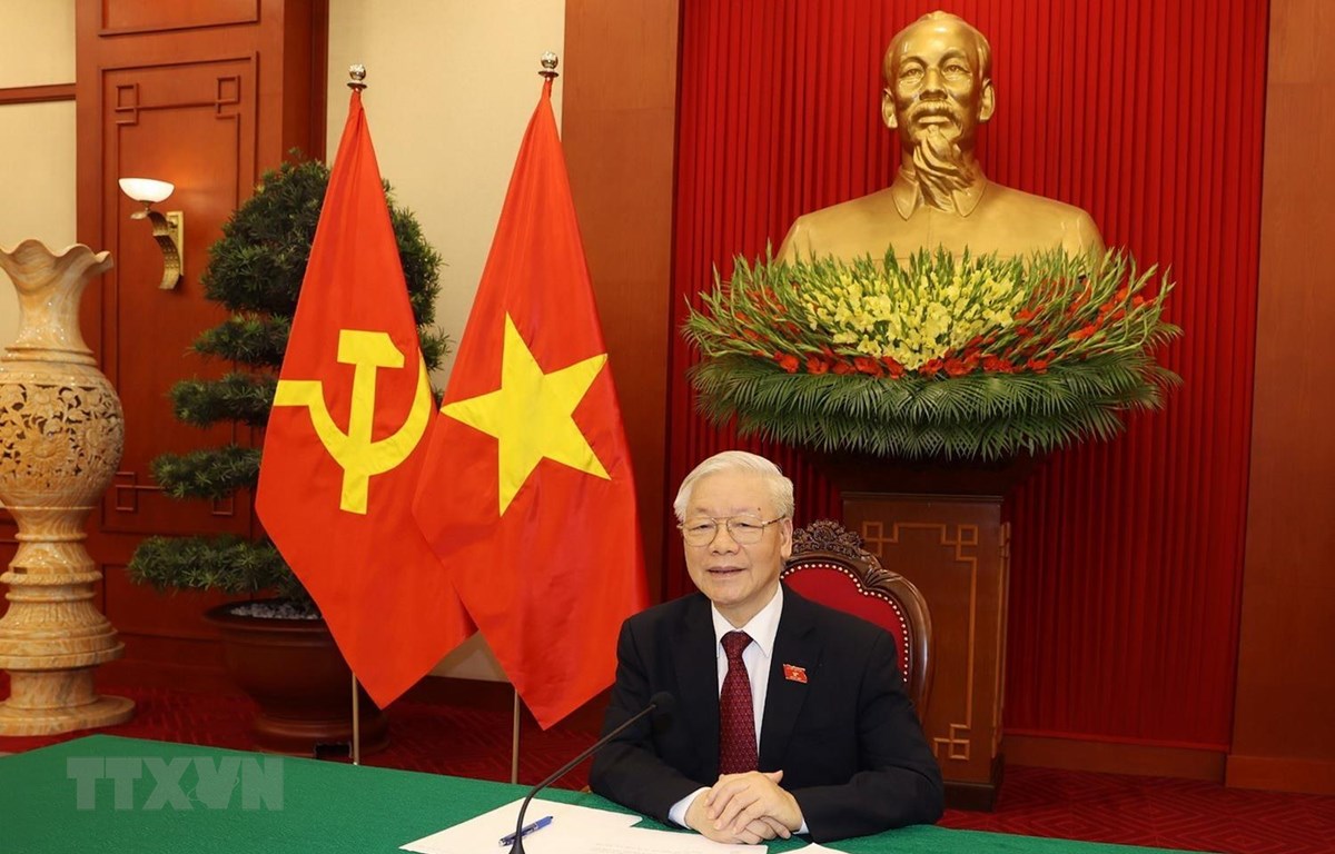 Tổng Bí thư Nguyễn Phú Trọng điện đàm trực tiếp với Tổng thống Nga Vladimir Putin - Ảnh: TTXVN