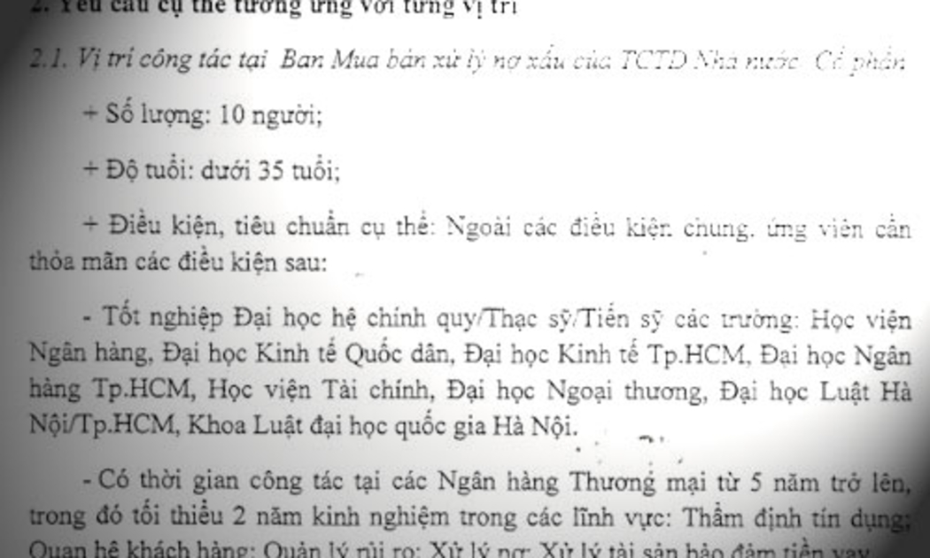 Yêu cầu trong thông báo tuyển dụng của VAMC.<br>