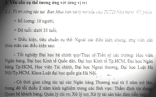 Yêu cầu trong thông báo tuyển dụng của VAMC.<br>