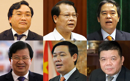 Ông Hoàng Trung Hải, ông Vũ Văn Ninh, ông Nguyễn Văn Bình, ông Trịnh Đình Dũng, ông Vương Đình Huệ và ông Trần Bắc Hà.<br>