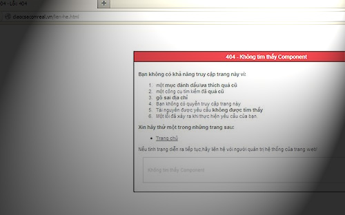 Một trong những trang web mà Sacomreal cho là giả mạo báo lỗi khi tìm thông tin liên hệ.<br>