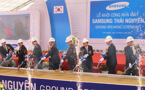 Lễ khởi công xây dựng tổ hợp công nghệ cao Samsung tại khu công nghiệp Yên Bình, tỉnh Thái Nguyên, sáng 25/3 - Ảnh: Anh Minh.<br>