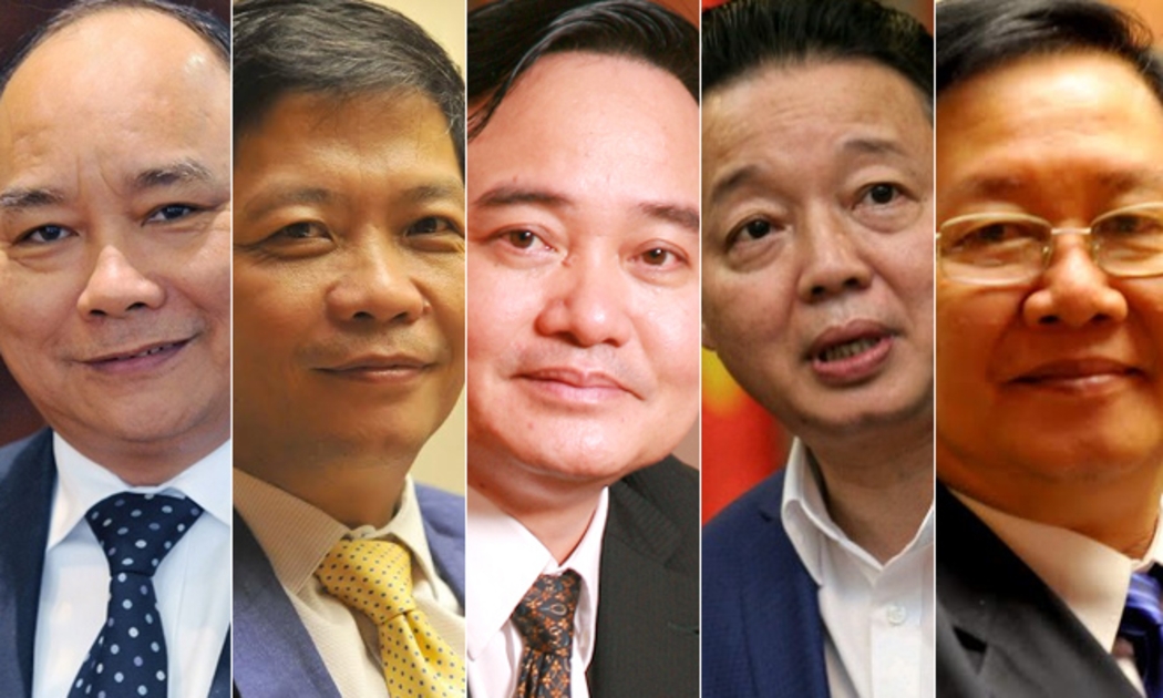 Từ trái sang là Thủ tướng Nguyễn Xuân Phúc và 4 bộ trưởng: Trần Tuấn Anh, Phùng Xuân Nhạ, Trần Hồng Hà và Lê Vĩnh Tân - những người sẽ trả lời chất vấn tại Quốc hội từ ngày 15-17/11 tới.