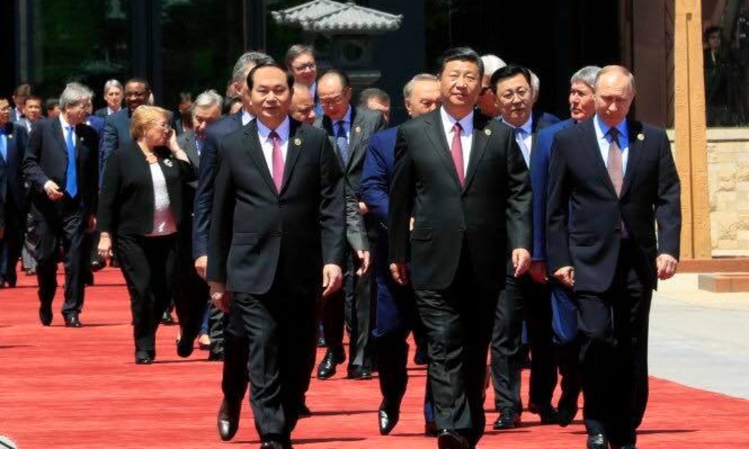 Chủ tịch nước Việt Nam Trần Đại Quang, Chủ tịch nước Trung Quốc Tập Cận Bình và Tổng thống Nga Vladimir Putin tại diễn đàn cấp cao hợp tác quốc tế “Vành đai và Con đường” - Ảnh: TTXVN.