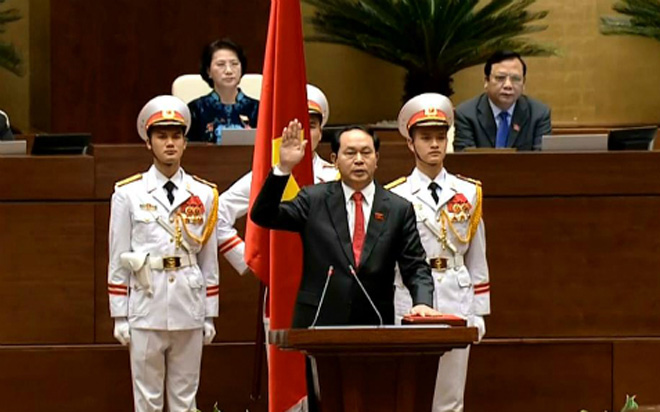 Nghi thức tuyên thệ của tân Chủ tịch nước.<br>