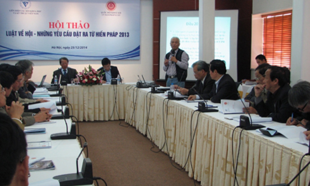 Một cuộc hội thảo về dự thảo Luật Về hội, do Liên hiệp Các hội khoa học và kỹ thuật Việt Nam phối hợp với Ủy ban Pháp luật của Quốc hội tổ chức cuối năm 2014 - Ảnh: VUSTA.<br>
