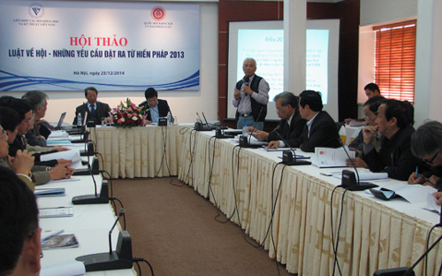 Một cuộc hội thảo về dự thảo Luật Về hội, do Liên hiệp Các hội khoa học và kỹ thuật Việt Nam phối hợp với Ủy ban Pháp luật của Quốc hội tổ chức cuối năm 2014 - Ảnh: VUSTA.<br>