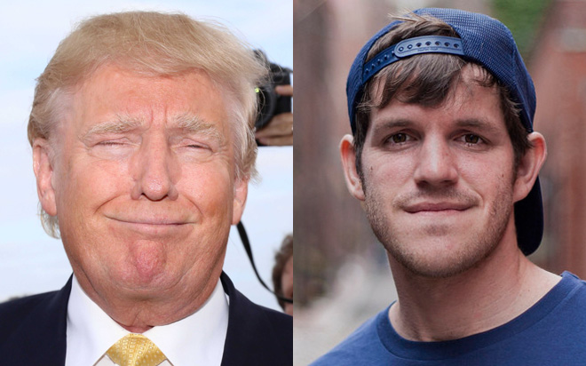 Tỷ phú Donald Trump (bên trái) và blogger, nhà báo Brandon Staton, tác giả bức thư ngỏ ứng viên Tổng thống Mỹ.<br>