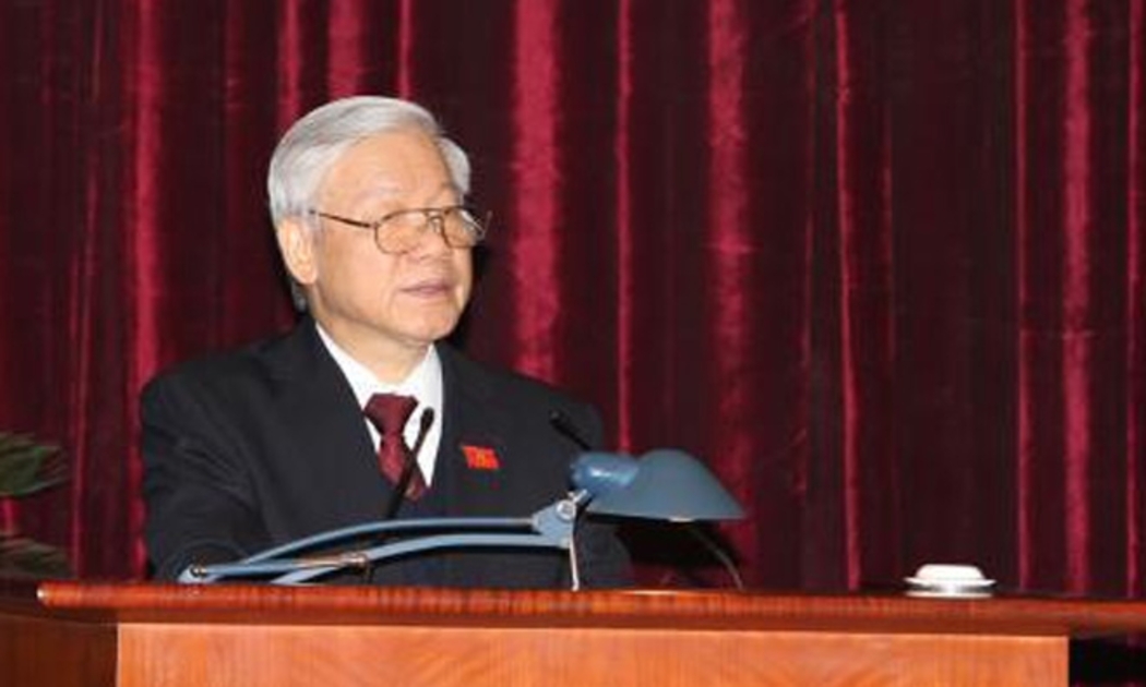 Tổng bí thư Nguyễn Phú Trọng phát biểu tại hội nghị lần thứ nhất Ban Chấp hành Trung ương khoá 12 - Ảnh: TTXVN.