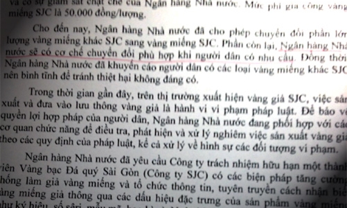 Thống đốc: “Không có lợi ích nhóm” trong độc quyền vàng miếng