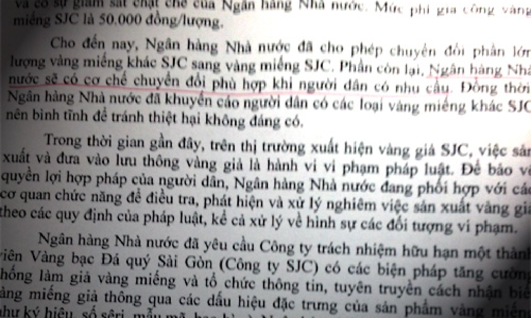 Một phần văn bản trả lời đại biểu của Thống đốc.