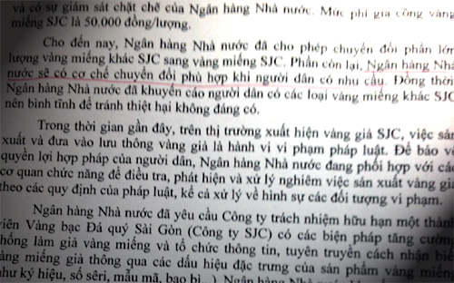 Một phần văn bản trả lời đại biểu của Thống đốc.