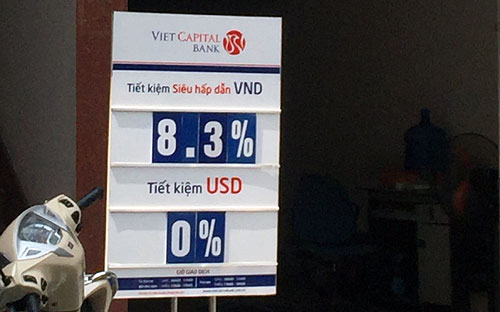 Tại thời điểm này, một số ngân hàng thương mại cổ phần vẫn đang áp lãi 
suất huy động VND ở những mức khá cao, trên 8%/năm, cao nhất 8,3%/năm.