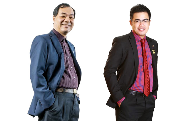 Ông Trầm Bê (bên trái) và ông Trầm Khải Hòa (bên phải, con trai ông Trầm Bê) từng nắm 
các vị trí chủ chốt trong quản trị, điều hành Southern Bank.