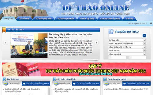 <span id="div" class="fl w100 mt10 span-detailimages relative">Giao diện
 website dự thảo online của Quốc hội - một trong những kênh thu nhận ý 
kiến nhân dân về dự thảo sửa đổi Hiến pháp năm 1992.</span>