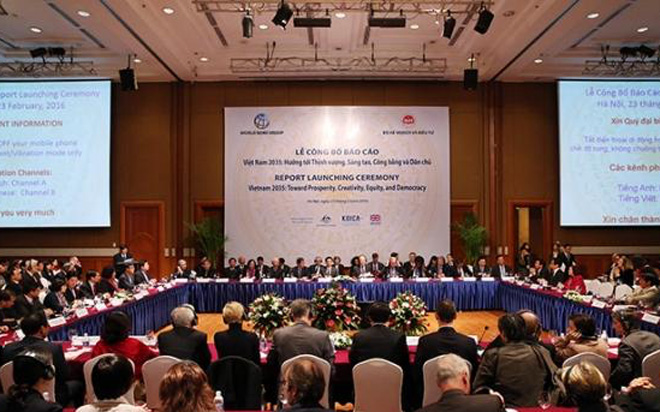 Lễ công bố&nbsp;báo cáo “Việt Nam 2035 - Hướng tới thịnh vượng, sáng tạo, công bằng và dân chủ”,&nbsp;sáng 23/2 tại Hà Nội - Ảnh: VGP.