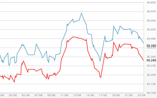 Diễn biến giá vàng SJC tại DOJI - Nguồn: DOJI.<br>
