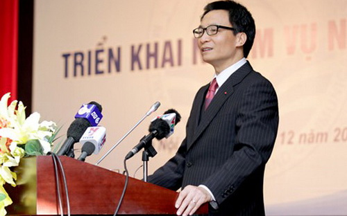 Phó thủ tướng Vũ Đức Đam tại hội nghị triển khai kế hoạch năm 2014 của Bộ Thông tin và Truyền thông, chiều 26/12.