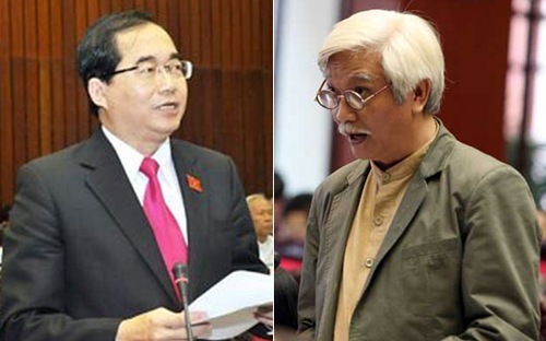 Dự án Luật Biểu tình từng gây ra nhiều tranh luận căng thẳng tại Quốc hội. Trong ảnh, đại biểu Hoàng Hữu Phước (bên trái) và đại biểu Dương Trung Quốc có <a href="http://vneconomy.vn/20111117025218325P0C9920/tranh-luan-gay-gat-du-an-luat-bieu-tinh.htm">quan điểm trái ngược về dự án Luật Biểu tình</a> - Ảnh: CTV.