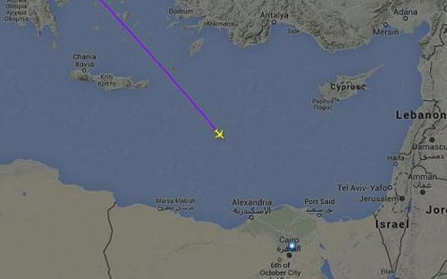 Hình ảnh do trang Flightradar24.com cung cấp cho thấy vị trí nơi chuyến bay MS804 biến mất khỏi màn hình radar - Ảnh: Flightradar24.com/CNBC.<br>