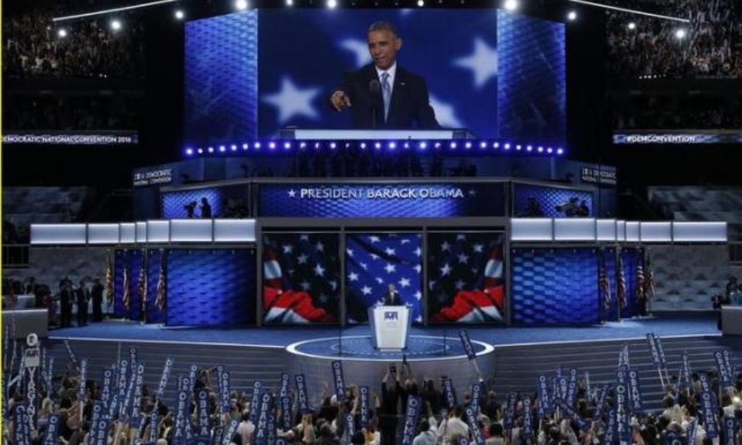 Tổng thống Mỹ Barack Obama phát biểu tại đại hội Đảng Dân chủ ngày 27/7 - Ảnh: Reuters.
