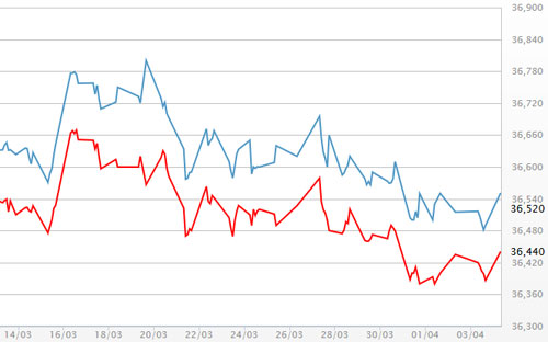 Diễn biến giá vàng SJC tại DOJI - Nguồn: DOJI.<br>