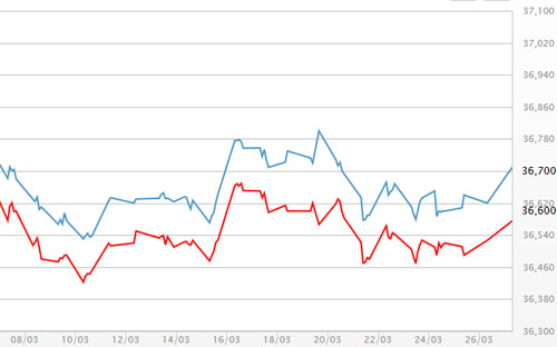 Diễn biến giá vàng SJC tại DOJI - Nguồn: DOJI.<br>