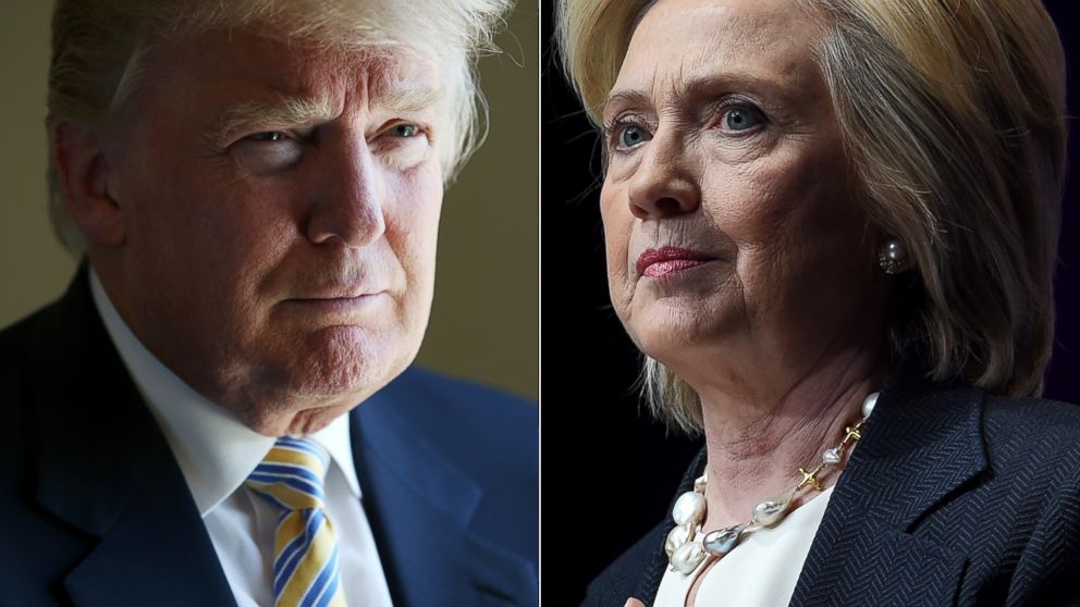 Hai ứng cử viên Tổng thống Mỹ Donald Trump (trái) và Hillary Clinton.<br>