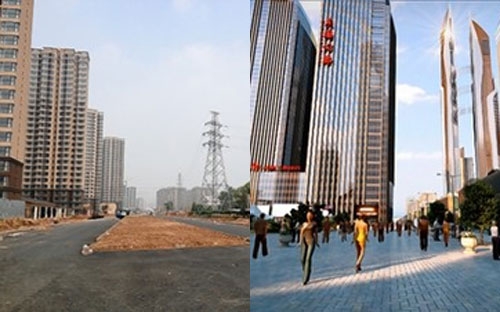 Khu Lize hiện nay (trái) và hình ảnh dự kiến khi hoàn thành - Ảnh: WSJ.<br>