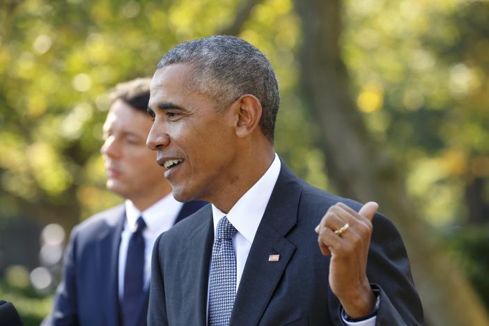Tổng thống Mỹ Barack Obama phát biểu tại Vườn Hồng, Nhà Trắng ngày 18/10 - Ảnh: Reuters.<br>